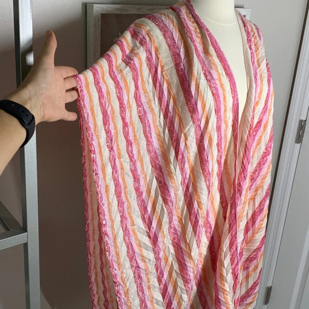 Chicos pink white and orange striped shawl